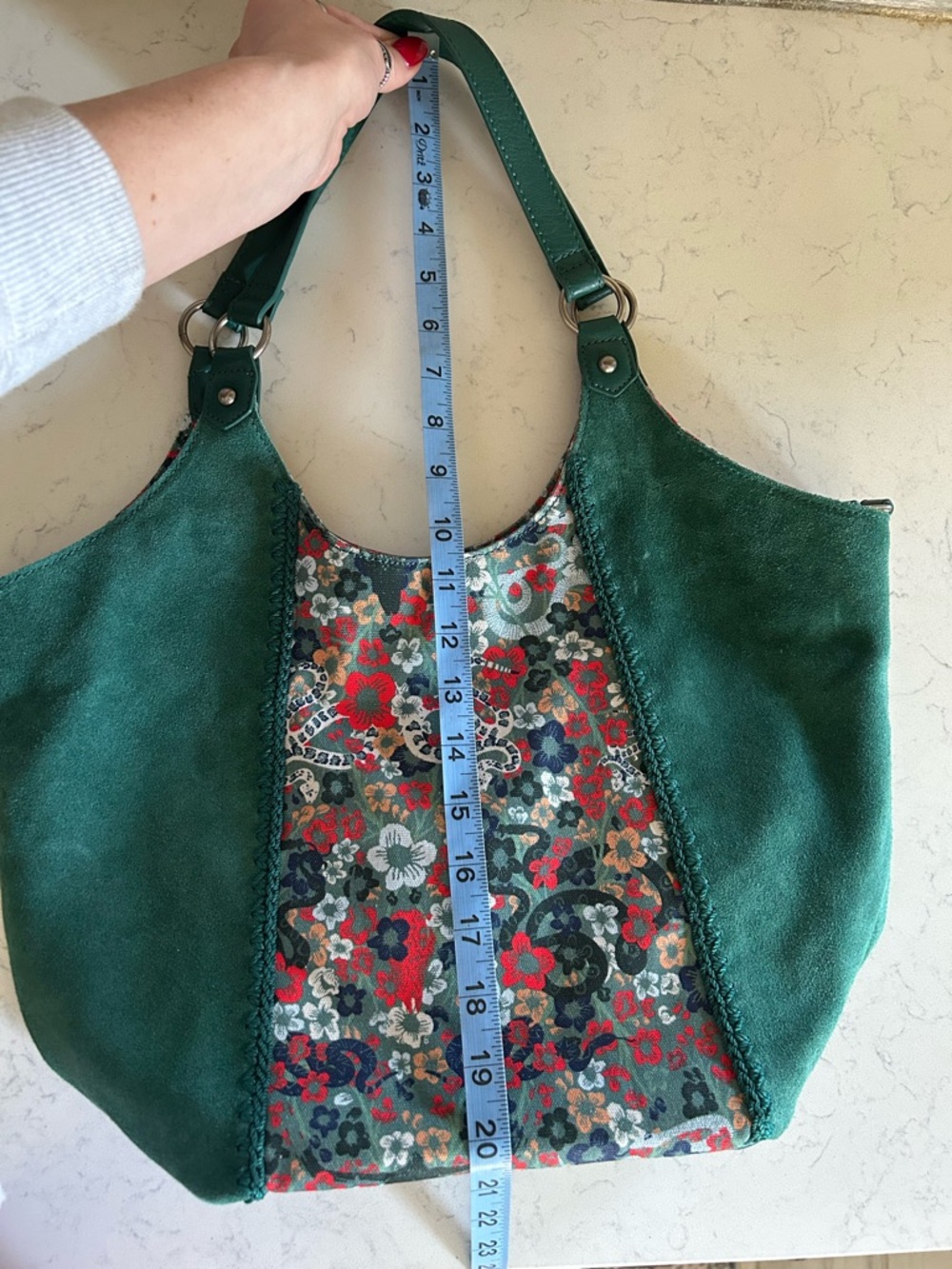 EUC The Sak Roma Emerald Mojave Garden Shopper Suede Leather Tote Shoulder Bag - Picture 10 of 16
